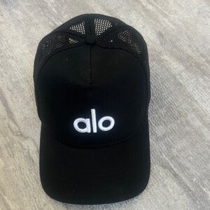 ALO Yoga Black Trucker Cap with White Logo